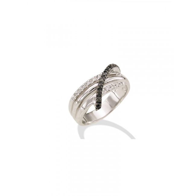 ANELLO GEMORO ORO 18kt gr. 5,90 DIAMANTI BIANCHI E NERI ct. 0,25  AB0751BIA
