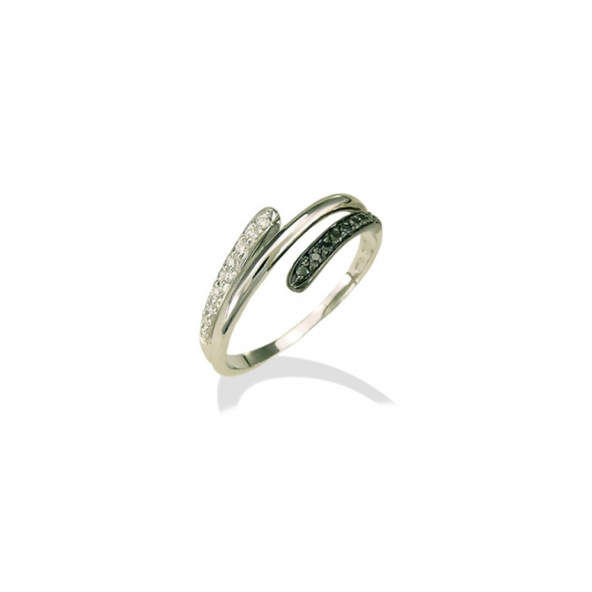ANELLO GEMORO ORO 18kt gr. 2,90 DIAMANTI BIANCHI E NERI ct. 0,13  AB0758BIA
