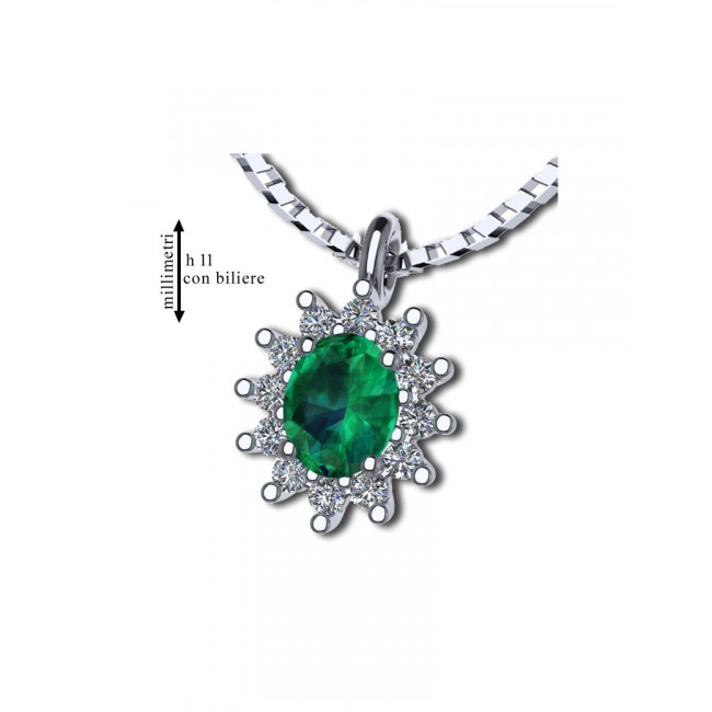 GIROCOLLO GEMORO ORO 18kt gr. 2,20 SMERALDO gr. 0,26 DIAMANTI ct. 0,12  PC182BIASM