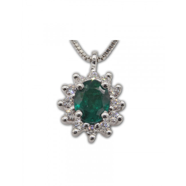 GIROCOLLO GEMORO ORO 18kt gr. 2,20 SMERALDO gr. 0,26 DIAMANTI ct. 0,12  PC182BIASM