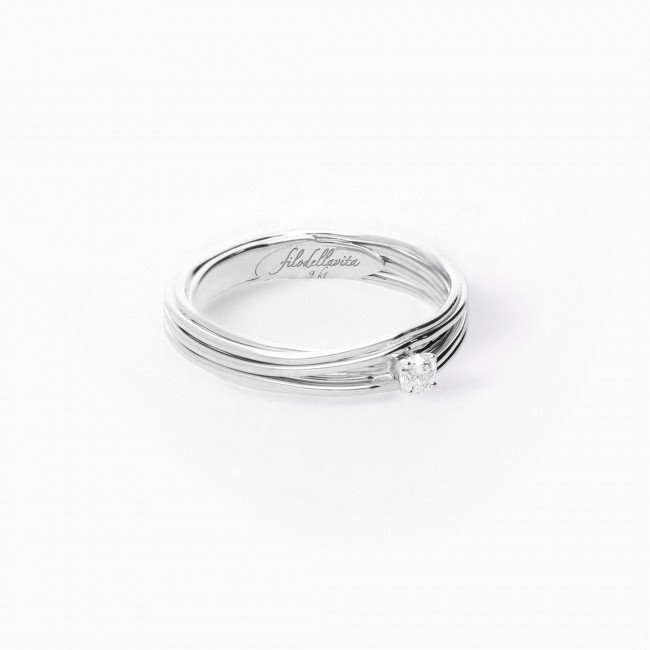 FILODELLAVITA SOLITARIO 7 FILI IN ORO BIANCO 9KT CON DIAMANTE COLORLESS DA 0,08 CT VS2 E MISURA 12 AN102BB-12