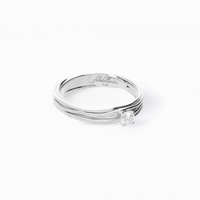 FILODELLAVITA SOLITARIO 7 FILI IN ORO BIANCO 9KT CON DIAMANTE COLORLESS DA 0,14 CT VS2 E MISURA 14 AN102BB-14