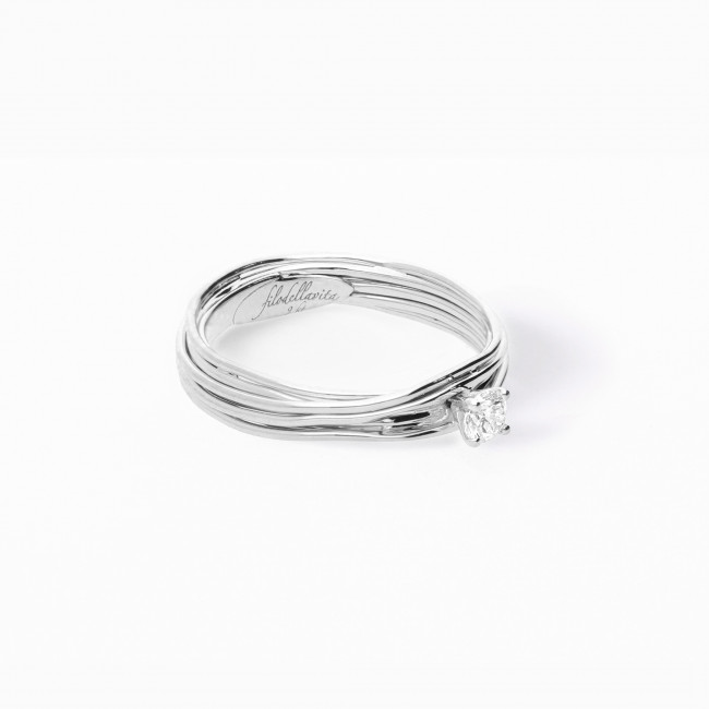 FILODELLAVITA SOLITARIO 7 FILI IN ORO BIANCO 9KT CON DIAMANTE COLORLESS DA 0,18 CT VS2 G MISURA 13 AN102BB-13