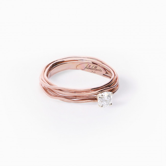 FILODELLAVITA SOLITARIO 7 FILI IN ORO ROSA 9KT CON DIAMANTE COLORLESS DA 0,23 VS 2 G MISURA 16 AN102RB-16