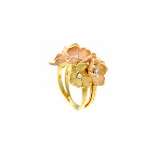 ANELLO ANNAMARIA CAMMILLI BOUQUET IN ORO ARANCIO APRICOT E GIALLO SUNRISE