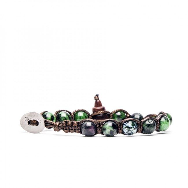 Bracciale Unisex Tamashii Originale In Pietra Naturale Green Angelite – Cordoncino Marrone, Benedetto Dai Monaci Tibetani