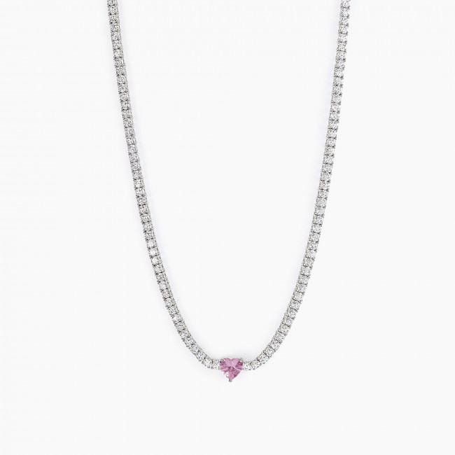 Collana Tennis In Argento 925 Rodiato Con Zirconi, Donna, Made In Italy, Regolabile 37-42 Cm