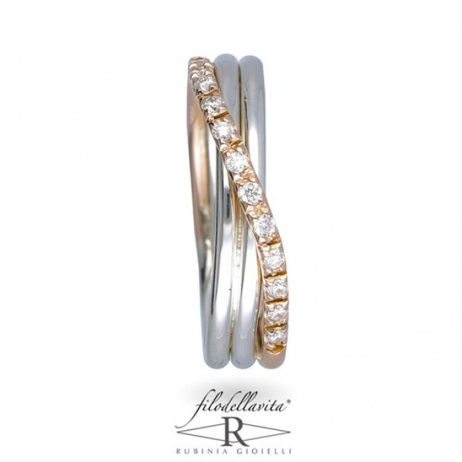 ANELLO FILODELLAVITA CLASSIC COLLECTION 3 FILI ORO ROSA ARGENTO 925 E DIAMANTI AN8ARBT