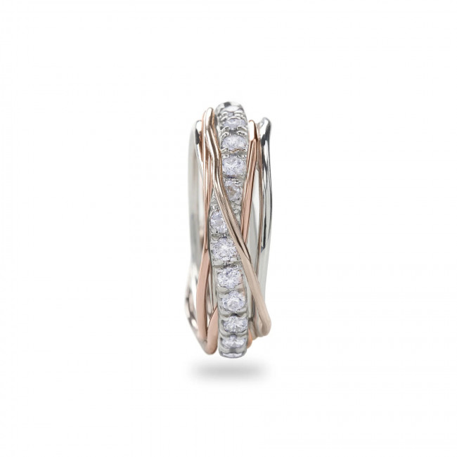 ANELLO FILODELLAVITA PREZIOSO COLLECTION 7 FILI ARGENTO 925 ORO ROSA 9KT E 15 DIAMANTI KT0,80 AN112ARBT