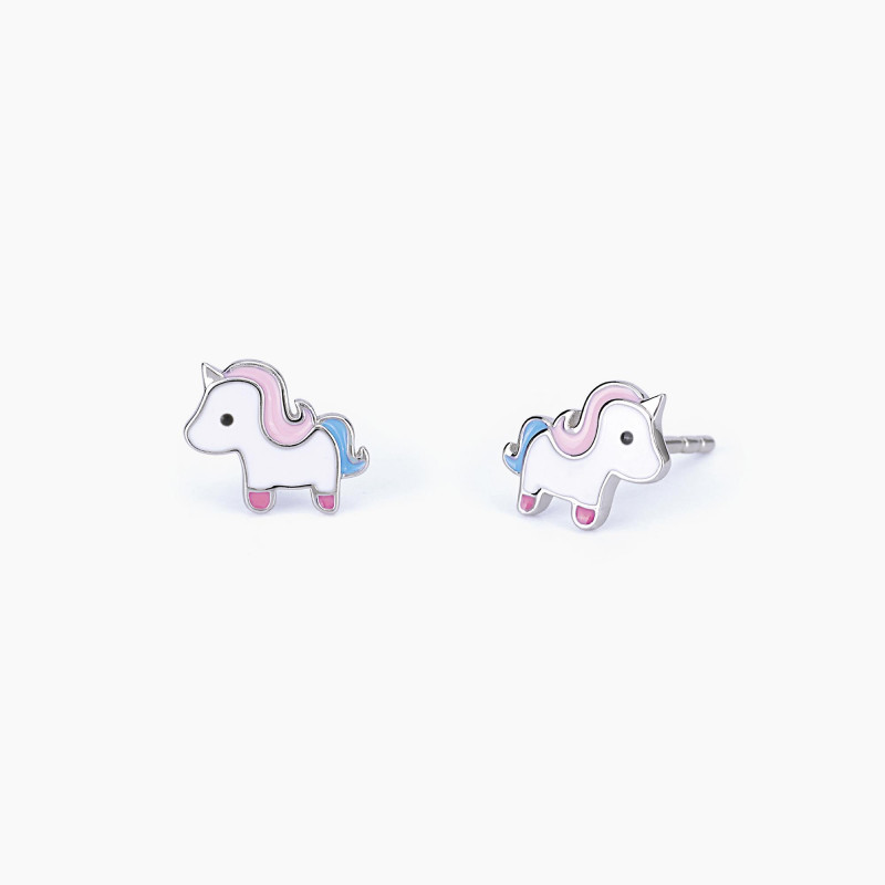 Coppia di orecchini unicorno rosa in argento 925