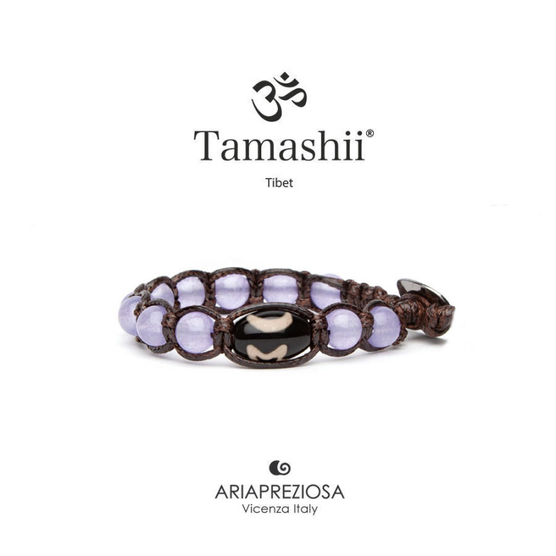 Tamashii Bracciale Originale Tibetano In Ametista – Pietra Naturale Viola 8mm, Unisex Con Certificato Di Garanzia
