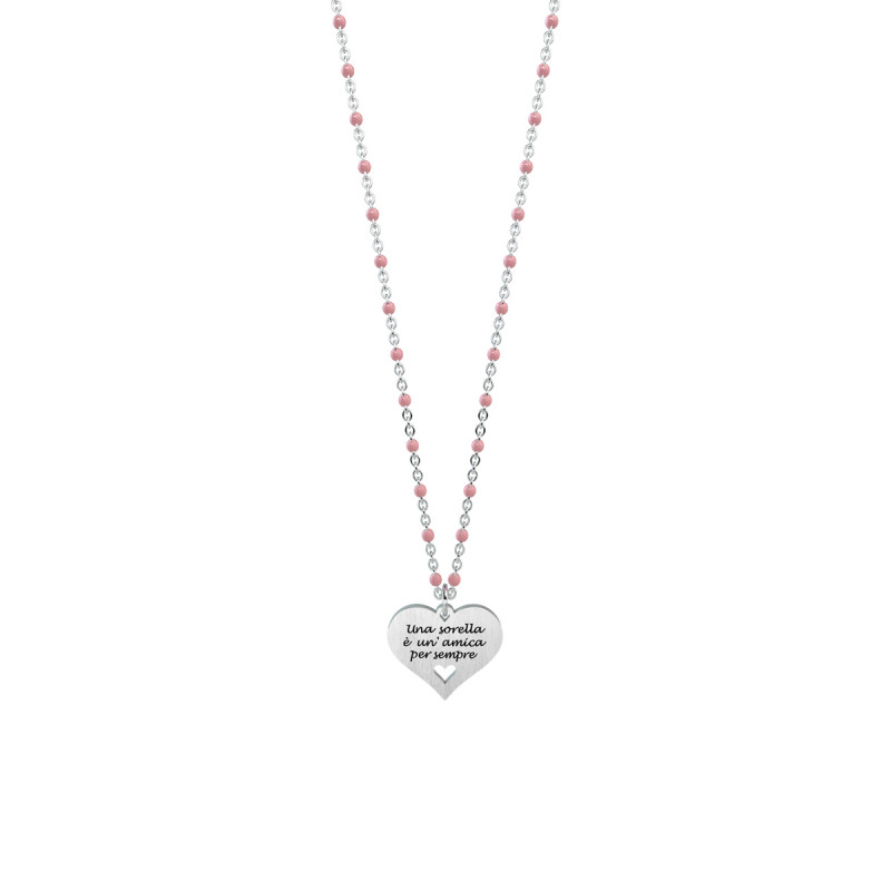 KIDULT Collana Donna 'Mom Loves You' - Ciondolo Tondo 22 Mm In Acciaio 316L Con Smalto E Cristalli, Lunghezza 80 Cm