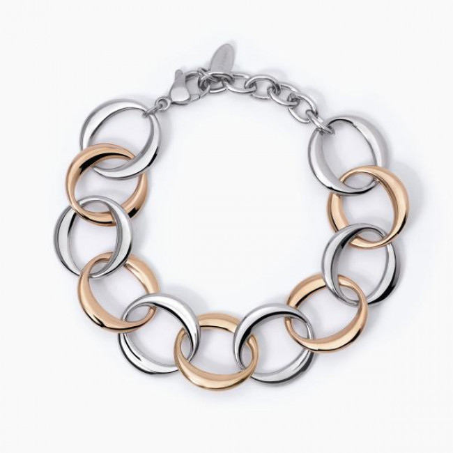 BRACCIALE 2JEWELS ACCIAIO ANELLI BICOLORE PVD ROSATO  232351
