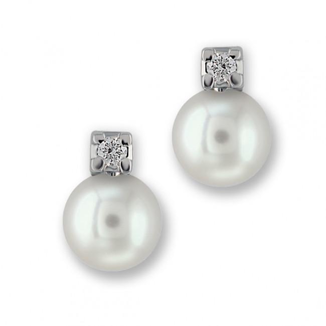 ORECCHINI GEMORO ORO 18KT PERLE E DIAMANTI NATURALI OPE210BIA