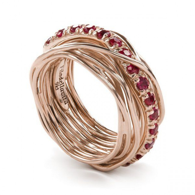 ANELLO FILODELLAVITA PREZIOSO COLLECTION 13 FILI ORO GIALLO 9KT E 15  RUBINI 0,99KT AN113GRB