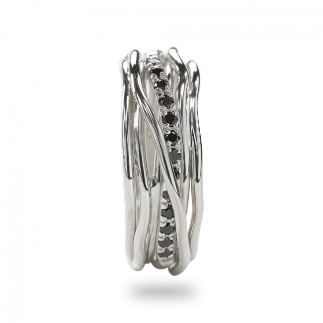 ANELLO FILODELLAVITA CLASSIC COLLECTION 7 FILI ARGENTO 925 E DIAMANTI NERI AN7ABN