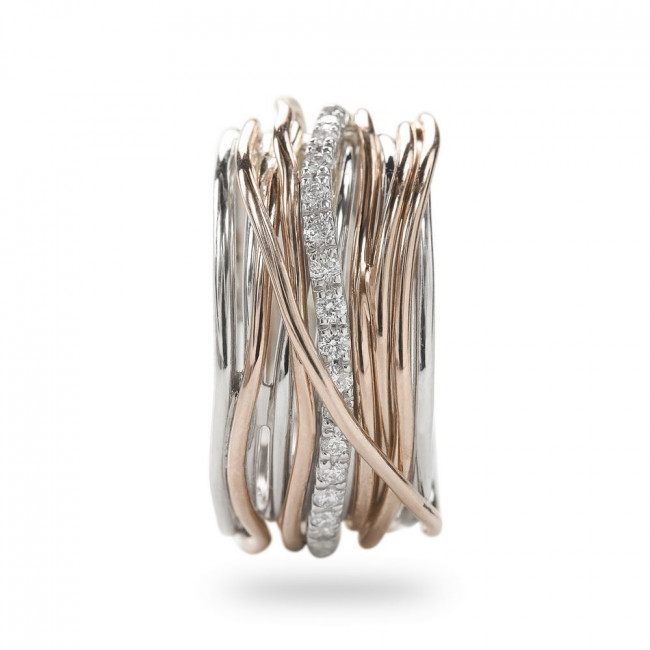 ANELLO FILODELLAVITA CLASSIC COLLECTION 13 FILI ORO ROSA ARGENTO E DIAMANTI AN13ARBT
