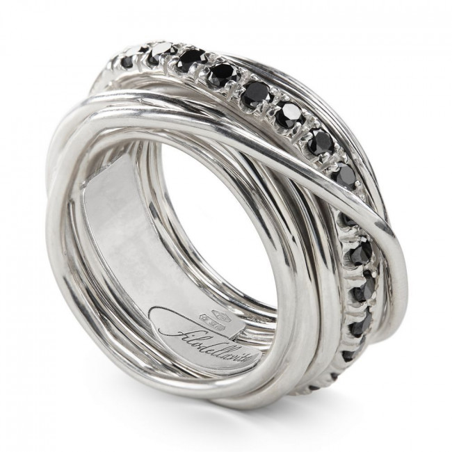 ANELLO FILODELLAVITA ROCK 13 FILI ARGENTO 925 E DIAMANTI NERI AN10ABN