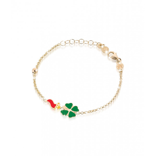 BRACCIALE LE BEBE'  FORTUNA ORO GIALLO CORNETTO E QUADRIFOGLIO PMG035