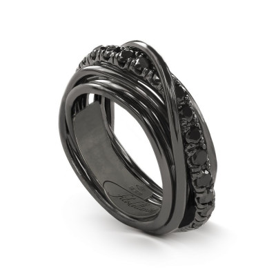 ANELLO FILODELLAVITA 7 FILI ROCK ARGENTO 925 BRUNITO E DIAMANTI NERI AN9NBN
