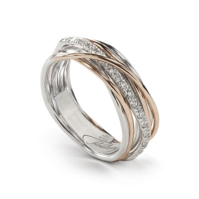 ANELLO FILODELLAVITA CLASSIC COLLECTION 7 FILI ORO ROSA ARGENTO 925 E DIAMANTI AN7ARBT
