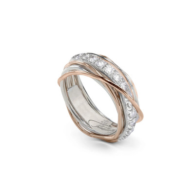 ANELLO FILODELLAVITA PREZIOSO COLLECTION 7 FILI ARGENTO 925 ORO ROSA 9KT E 15 DIAMANTI KT0,80 AN112ARBT