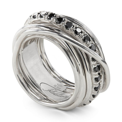 ANELLO FILODELLAVITA ROCK 13 FILI ARGENTO 925 E DIAMANTI NERI AN10ABN-16