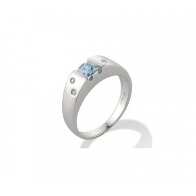 ANELLO GEMORO  ORO 18kt gr. 3,70 DIAMANTI ct. 0,02  ACQUA MARINA ct. 0,30  AM144BIA