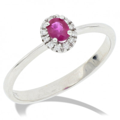 ANELLO GEMORO ORO 18KT gr. 1,95 DIAMANTI ct. 0,45 E RUBINO ct. 0,24  AC439BIARB