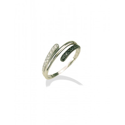 ANELLO GEMORO ORO 18kt gr. 2,90 DIAMANTI BIANCHI E NERI ct. 0,13  AB0758BIA