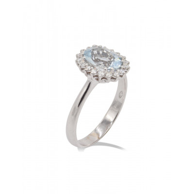 ANELLO GEMORO ORO 18kt gr. 3,10 DIAMANTI ct. 0,18 ACQUA MARINA ct. 1,03  AM186BIA