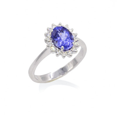 ANELLO GEMORO ORO 18kt gr. 3,75 TANZANITE ct. 1,35  DIAMANTI ct 0,27  AC316BIATZ