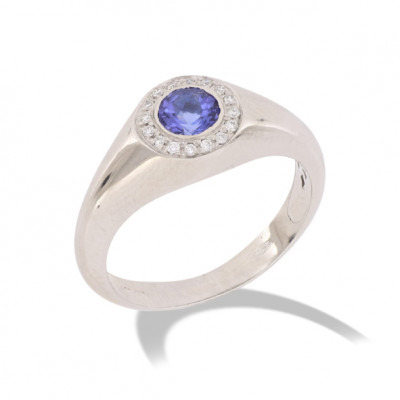 ANELLO GEMORO ORO 18KT gr. 3,90 DIAMANTI ct. 0,80 E TANZANITE ct. 0,65  AC457BIATZ
