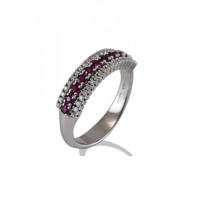 ANELLO GEMORO ORO 18kt gr. 4,20 DIAMANTI ct. 0,20 RUBINI ct. 0,36  AC377BIARB