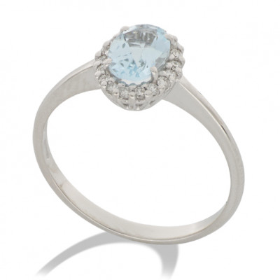 ANELLO GEMORO ORO 18KT.  gr.1,95 DIAMANTI  CT. 0,12 E ACQUAMARINA CT. 0,60  AM216BIA