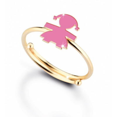 ANELLO LE BEBE'  CLASSICO BIMBA ORO GIALLO E SMALTO ROSA PMG011