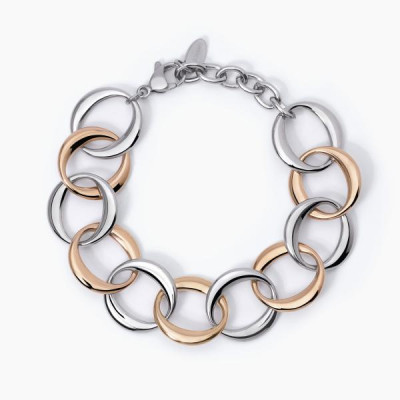 BRACCIALE 2JEWELS ACCIAIO ANELLI BICOLORE PVD ROSATO  232351