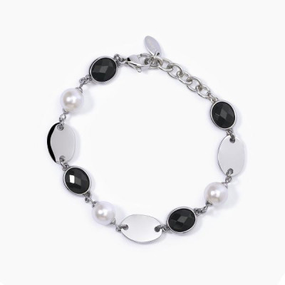 BRACCIALE 2JEWELS ACCIAIO CRISTALLI NERI PERLE 232407