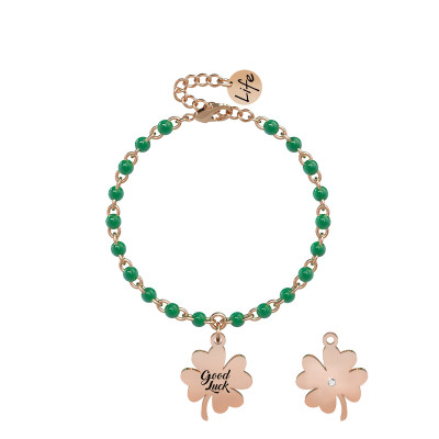 BRACCIALE KIDULT NATURE QUADRIFOGLIO CON SMALTO VERDE 731820