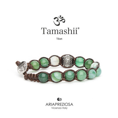 BRACCIALE TAMASHII AGATA VERDE STRIATA RUOTA DELLA PREGHIERA BHS1100-140