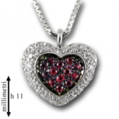 GIROCOLLO CUORE GEMORO IN ORO 18KT  DIAMANTI NATURALI  E RUBINI PC119BIARB