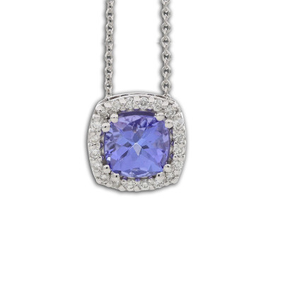 GIROCOLLO GEMORO IN ORO 18kt. gr. 2,50 DIAMANTI ct. 0,12  E TANZANITE ct. 0,95  PC191BIATZ