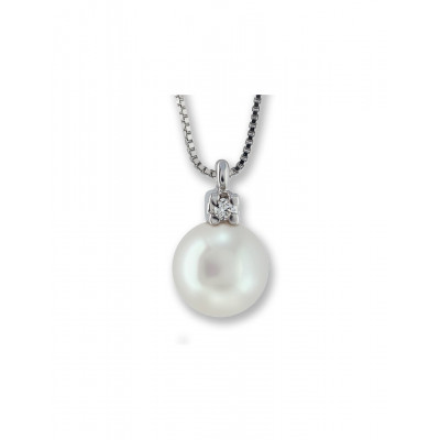 GIROCOLLO GEMORO ORO 18kt gr. 1,40 PERLA COLTIVATA DIAMANTE ct. 0,02  PPE342BIA