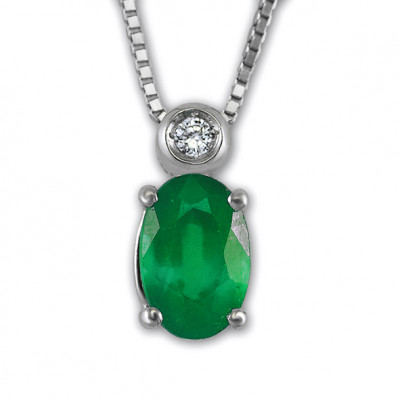 GIROCOLLO GEMORO ORO 18KT gr. 1,55 DIAMANTI ct.0,01 SMERALDO ct. 0,38 PC172BIASM