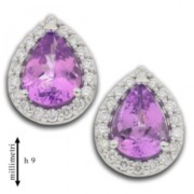 ORECCHINI GEMORO ORO 18KT CORINDONE NATURALE E DIAMANTI NATURALI OC115BROSA