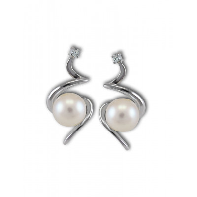 ORECCHINI GEMORO ORO 18kt gr. 2,10 PERLA DIAMANTI ct. 0,02  OPE161BIA