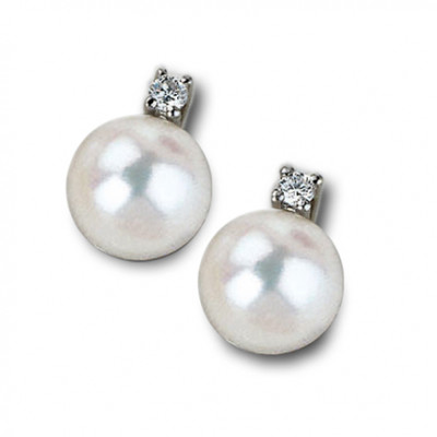 ORECCHINI GEMORO ORO 18kt. gr.0,85 DIAMANTI ct. 0,03 PERLE  OPE209BIA
