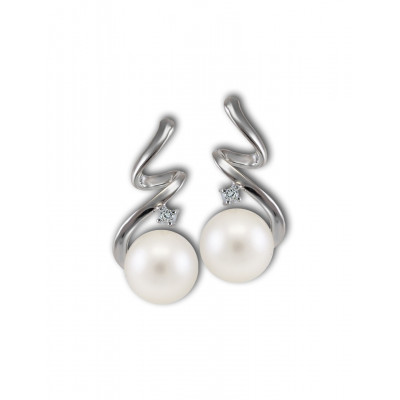 ORECCHINI GEMORO ORO18kt gr. 1,80 PERLA DIAMANTI ct. 0,02  OPE162BIA